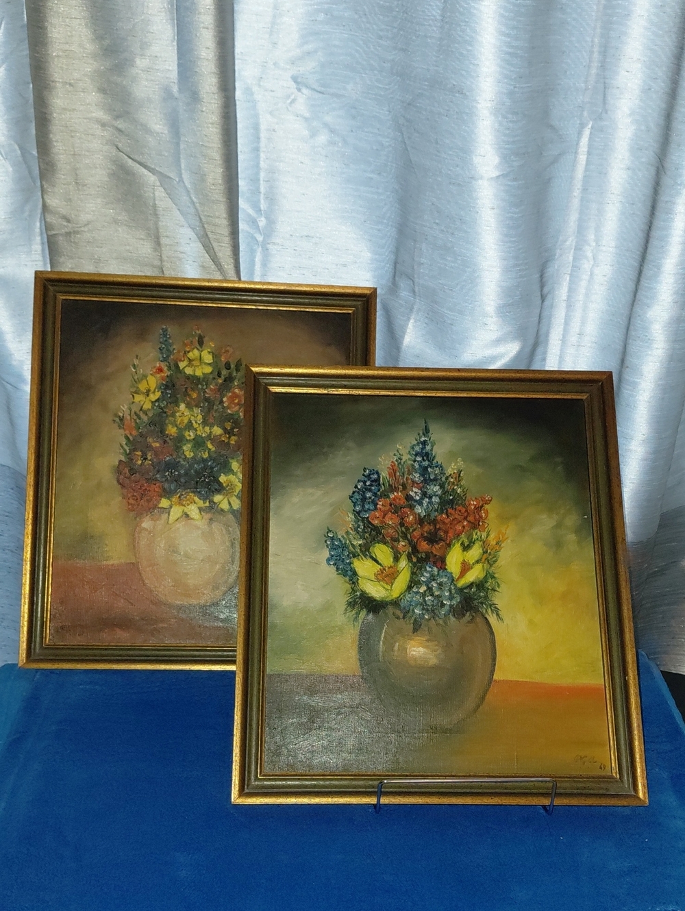 Framed Floral Pair, Still Life Original Oil Vase 12X14 Signed Dated 1969 NY